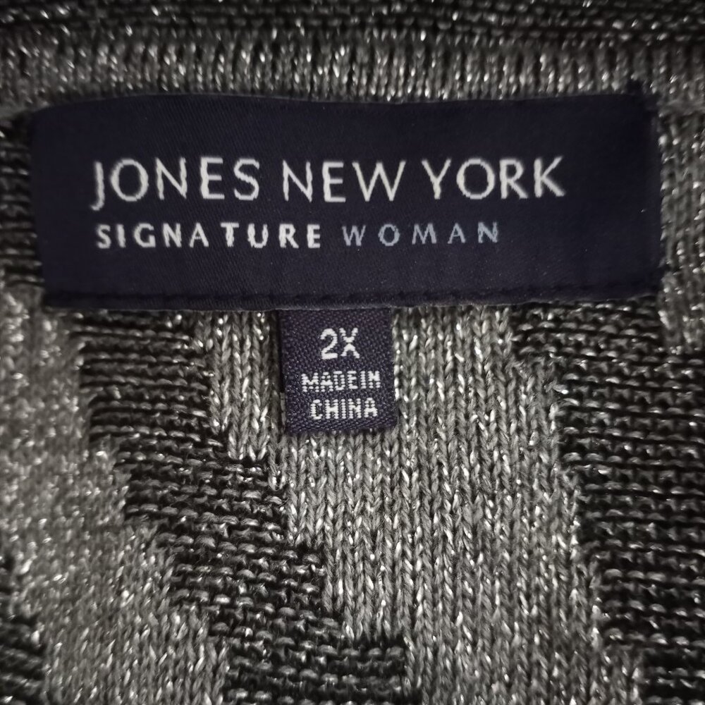 Jones New York Signature Gray Black Metallic Animal Print Cowl Neck Sweater - Picture 5 of 6
